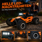 🏎️ Rask 4WD offroad RC-bil – store dekk, støtdemping, LED-lys. Perfekt for tøft terreng og nattkjøring! ✨🌙