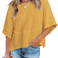 👕 LIMITIERTER 50% RABATT! Einfarbiges Patchwork-T-Shirt für Damen – Lockerer Schnitt, weite 5-Punkt Trompetenärmel, 3 Trendfarben