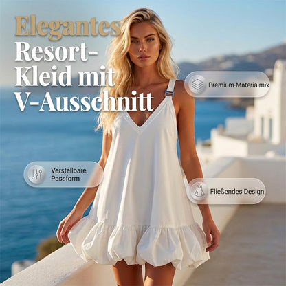 Damen-Trägerkleid mit V-Ausschnitt und Ballon-Rüschensaum
