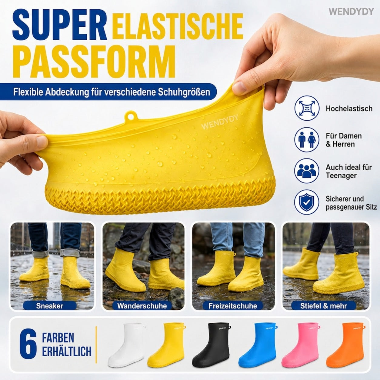 ⏰ Nur noch heute 50% Rabatt! 🥳 HEISSER SALE 2026 | Über 50.000 verkaufte Paare! Wiederverwendbare dicke Silikon-Schuhüberzieher, wasserdicht & strapazierfest, rutschfest, faltbar in 6 Farben für Regen, Garten und Ausflüge ✨