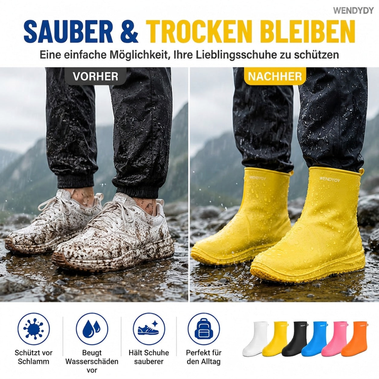 ⏰ Nur noch heute 50% Rabatt! 🥳 HEISSER SALE 2026 | Über 50.000 verkaufte Paare! Wiederverwendbare dicke Silikon-Schuhüberzieher, wasserdicht & strapazierfest, rutschfest, faltbar in 6 Farben für Regen, Garten und Ausflüge ✨