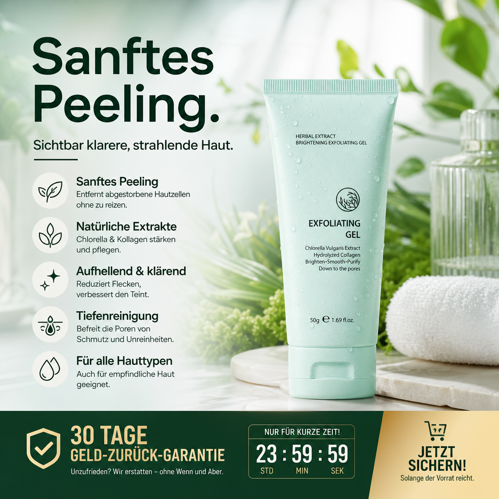 🔥Kräuter-Exfoliating Gel mit Chlorella & Kollagen – Aufhellendes Peeling für glatte, reine Haut