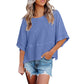 👕 LIMITIERTER 50% RABATT! Einfarbiges Patchwork-T-Shirt für Damen – Lockerer Schnitt, weite 5-Punkt Trompetenärmel, 3 Trendfarben